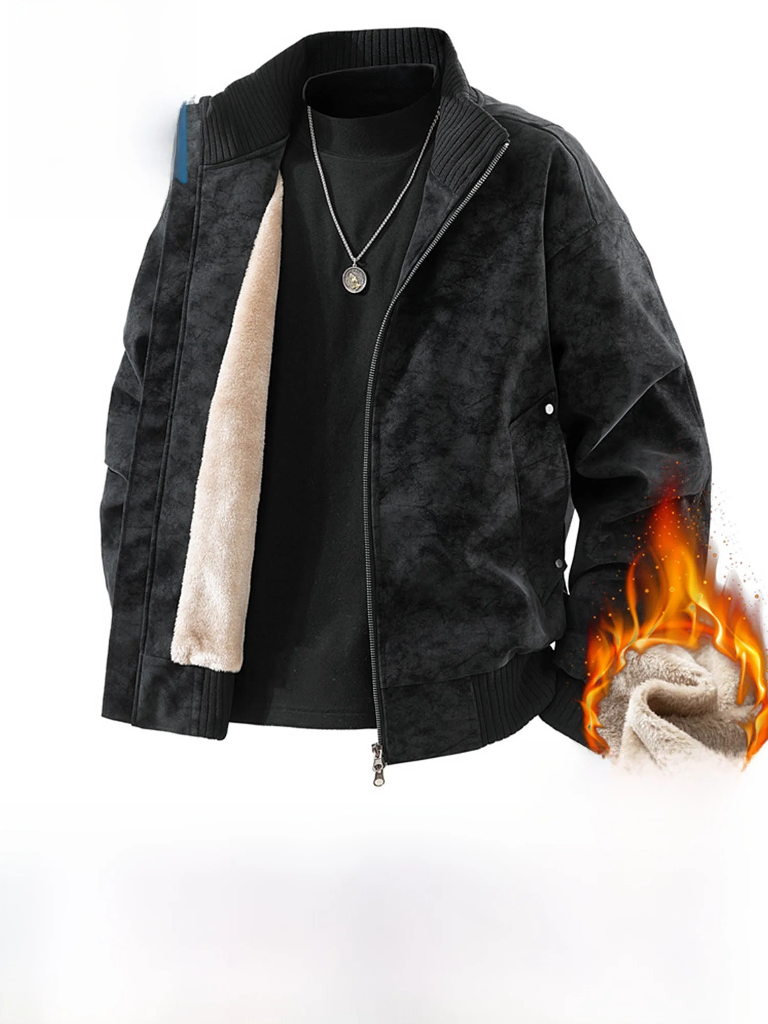 

Jeanswest American Retro Stand Collar Leather Jaet Men's Autumn Winter Thiened Warmth Coat PU Leather Long Sve Zipper