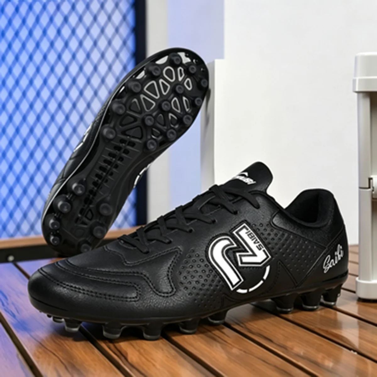 Unisex Adult AG FG Soccer Shoes PU Fabric Breathable Upper TPU Long Stud Anti-slip Wear Resistant Natural Grass Match Sneakers