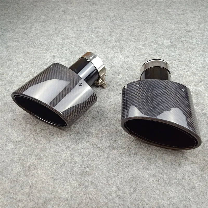 One Pc Exhaust Tip Muffler Pipe OUT 90*155MM Glossy Black Carbon Fiber Stainless Steel Tail Throat Rear Nozzles Car Accessories