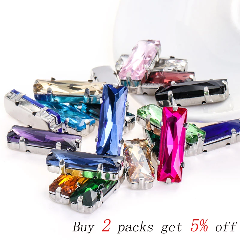 Rectangle 5x10 5x15 7x21mm Glass Crystal Sew On Rhinestones With Silver Claw Handicrafts Glitter Stones For Dress Beeds