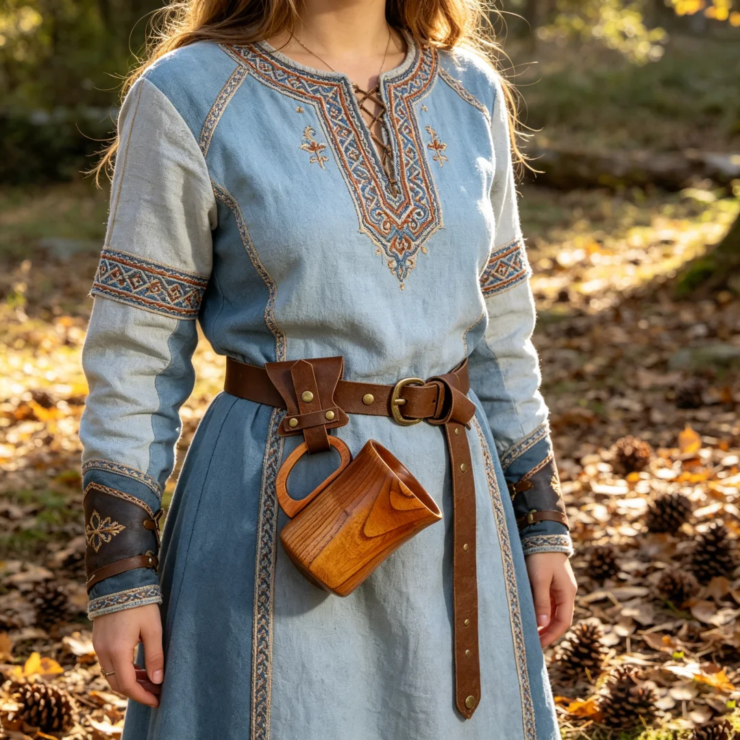 Mittelalterlicher Wikinger-Gürtel aus PU-Leder, Einfacher Retro-Wandergürtel mit Becherhalter, Mittelalterliches Wikinger-Kostüm Zubehör – Detail 3