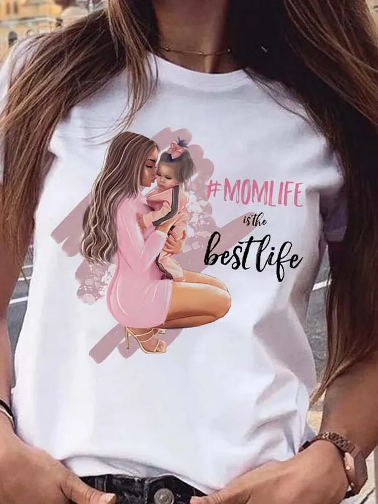 

Female Tee Top Ladies Graphic T-Shirt Women Short Sleeve Cartoon Love Cute Mama Mom Mother Fashion Clothes Print Tshirt