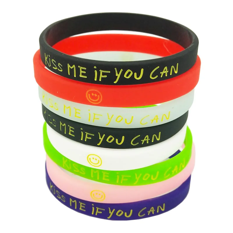 

1PC KISS ME IF YOU CAN Couple bracelet Men Women Smile Face Silicone Wristband Friendship Letter Bracelets & Bangles Gifts SH309
