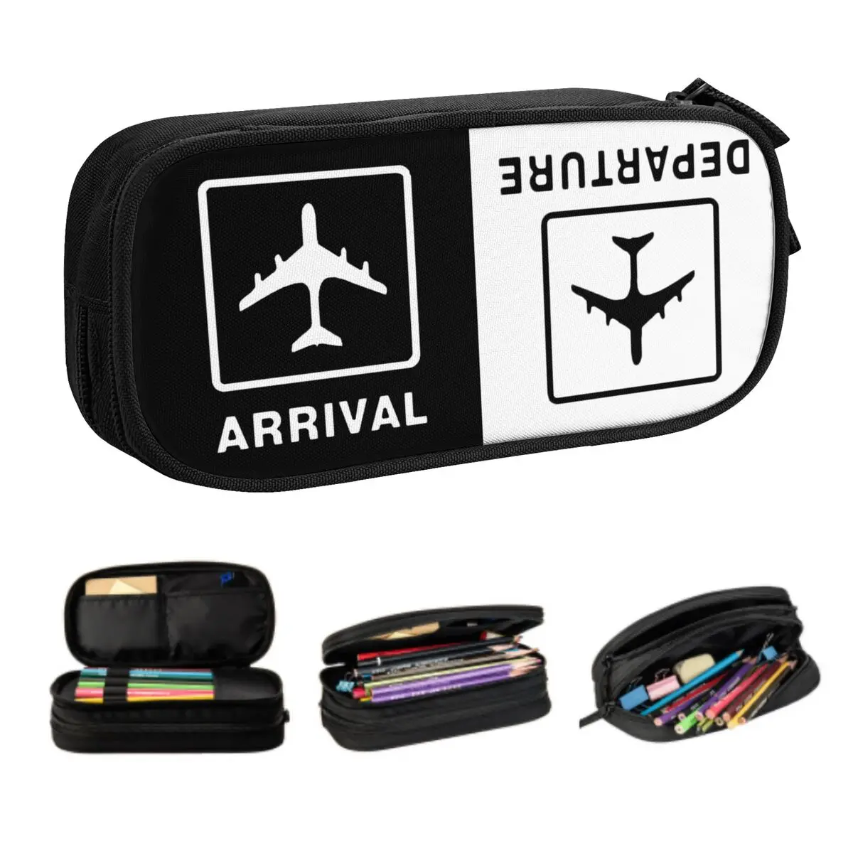 Custom Kawaii Aviation Airplane Departures Arrivals Pencil Cases for Large Storage Aviator Pilot Plane Pencil Box Stationery