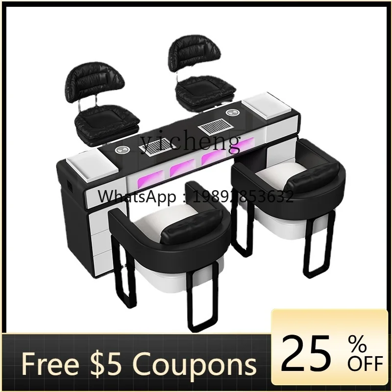 

ZZk with Heating Nail Table and Chair Set with Vacuum Cleaner Single Double Three-Person Table and Chair Set