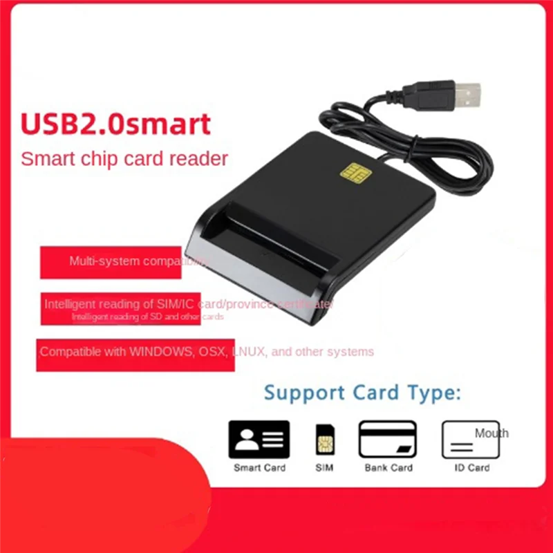 USB Smart Card Reader Atm Bank Tax Declaration Ic Card ID Card Smart Card Reader(Black)