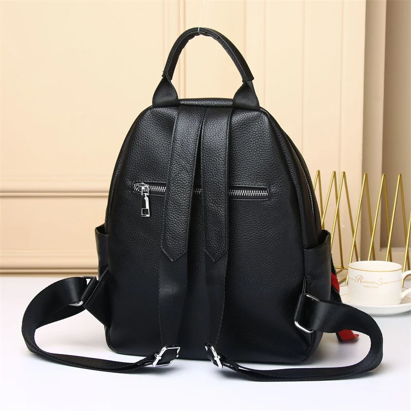 Alligator Pattern Genuine Leather Backpack for Woman Black Cowhide Travel Bags Luxury Handmade Cow Leather Shoulder Bag 2025 New