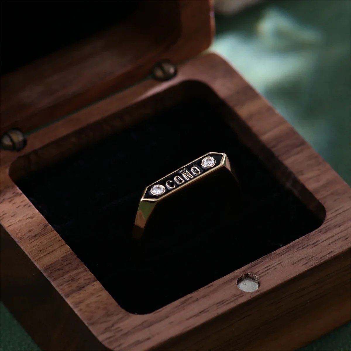 lab grown diamond ring Black enamel 14K yellow gold men's ring Wedding Customised Engraved Fine Jewellery LuxuryAnniversary Gift