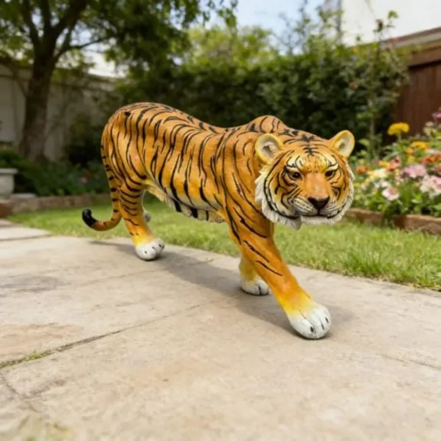 33.46 L Simulated Tiger Resin Garden Statue - 15.75 H Indoor Outdoor Decor, Lawn Courtyard Art Craft, Unique Home Gift