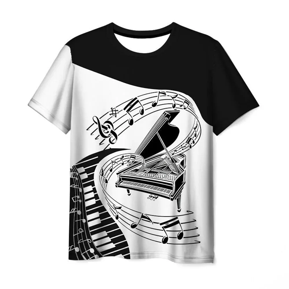 New Printed Piano music 3d t shirts  tees summer funny Harajuku short sleeve Musical instrument streetwear