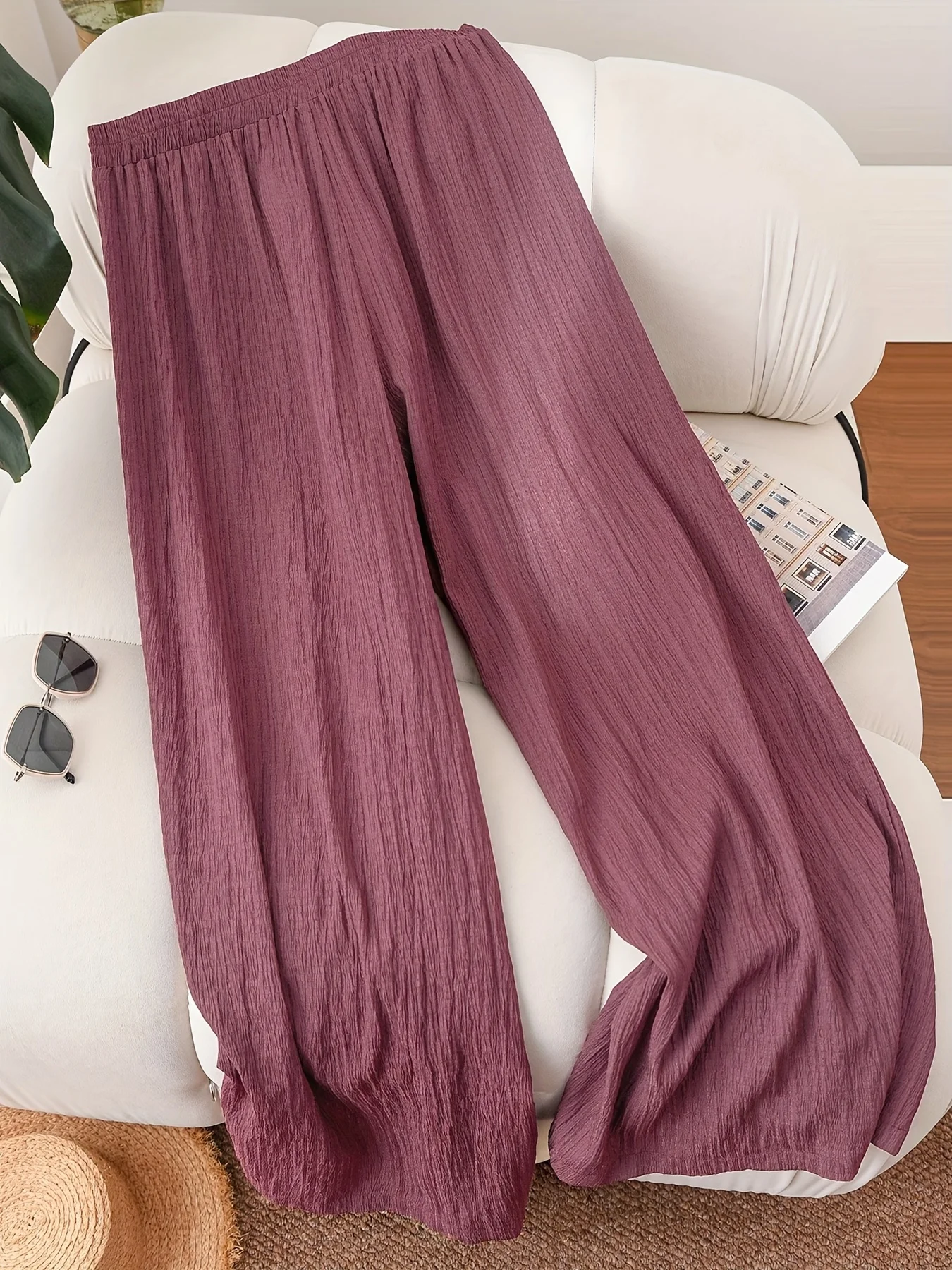 Bequeme Plus-Size-Damenhose mit Kordelzug und weitem Bein für den Alltag – Detail 11