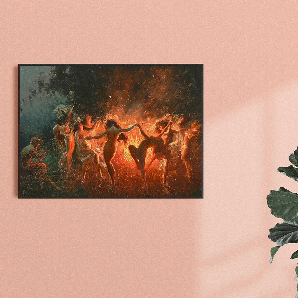 Vintage Joseph Fire Dance Nymphs Dancing Wall Art Canvas Painting Nordic Posters Prints Wall Pictures For Living Room Decoration