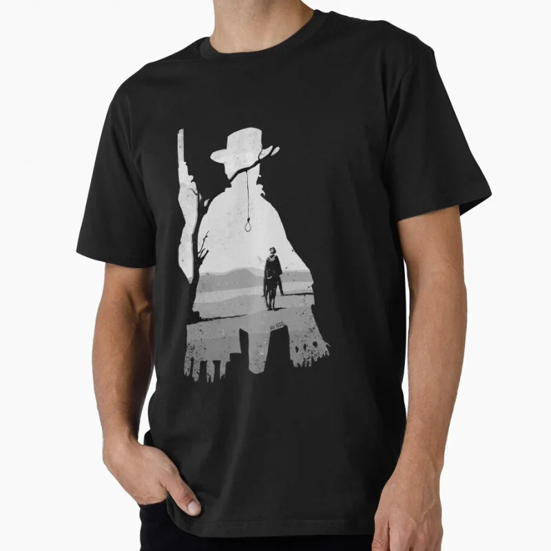 

Collage silhouette Vintage film A Fistful of Dollars Cowboy movie Eastwood Retro Gift t shirt Large size Tops printed Clothes