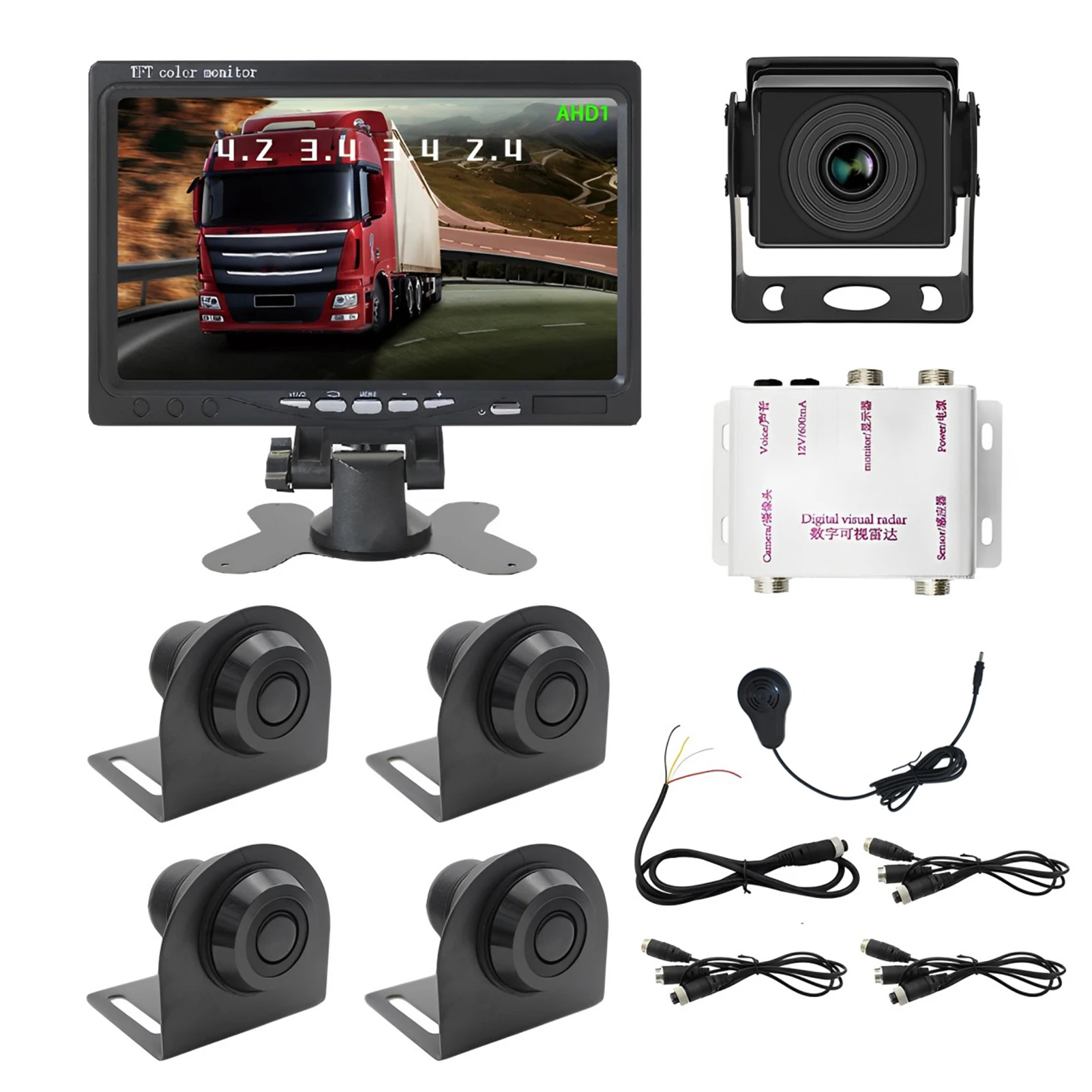 ABS 7Inch HD Visual Digital Moni-tor Radar System View Camera System Parking Sensor AHD Alarm