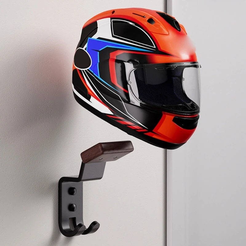 

2Pcs Solid Steel Helmets Display Rack Wall Mounted Gears Organizers With 2 Practical Hooks For Helmets Jackets B03E