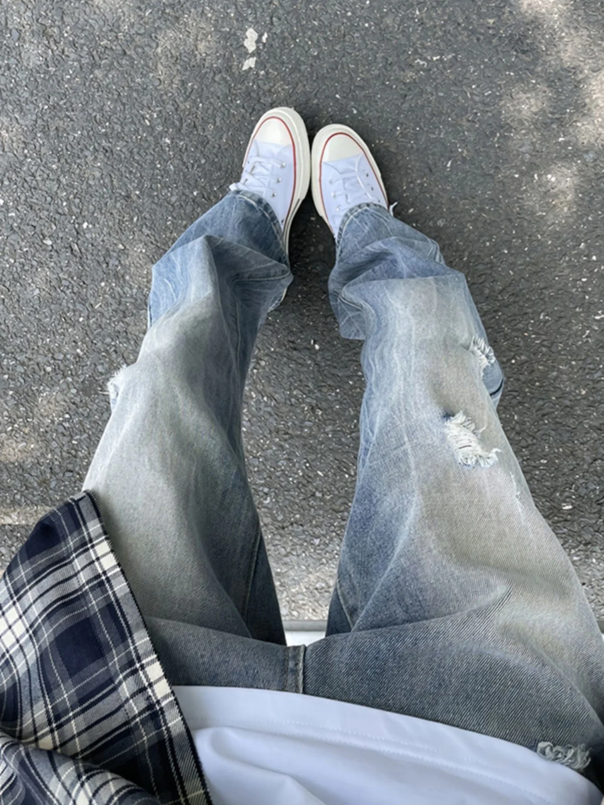 

Blue Straight Leg Men's Jeans Teenage Summer Thin Denim Pants Lightning Pattern Low Waist Long Trousers Trendy Casual Jeans