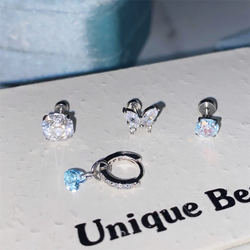 1pc Blue Rose Flower Butterfly CZ Stones Stainless Steel Helix Daith Piercing Earrings for Girls Cartilage Accessories Jewelry