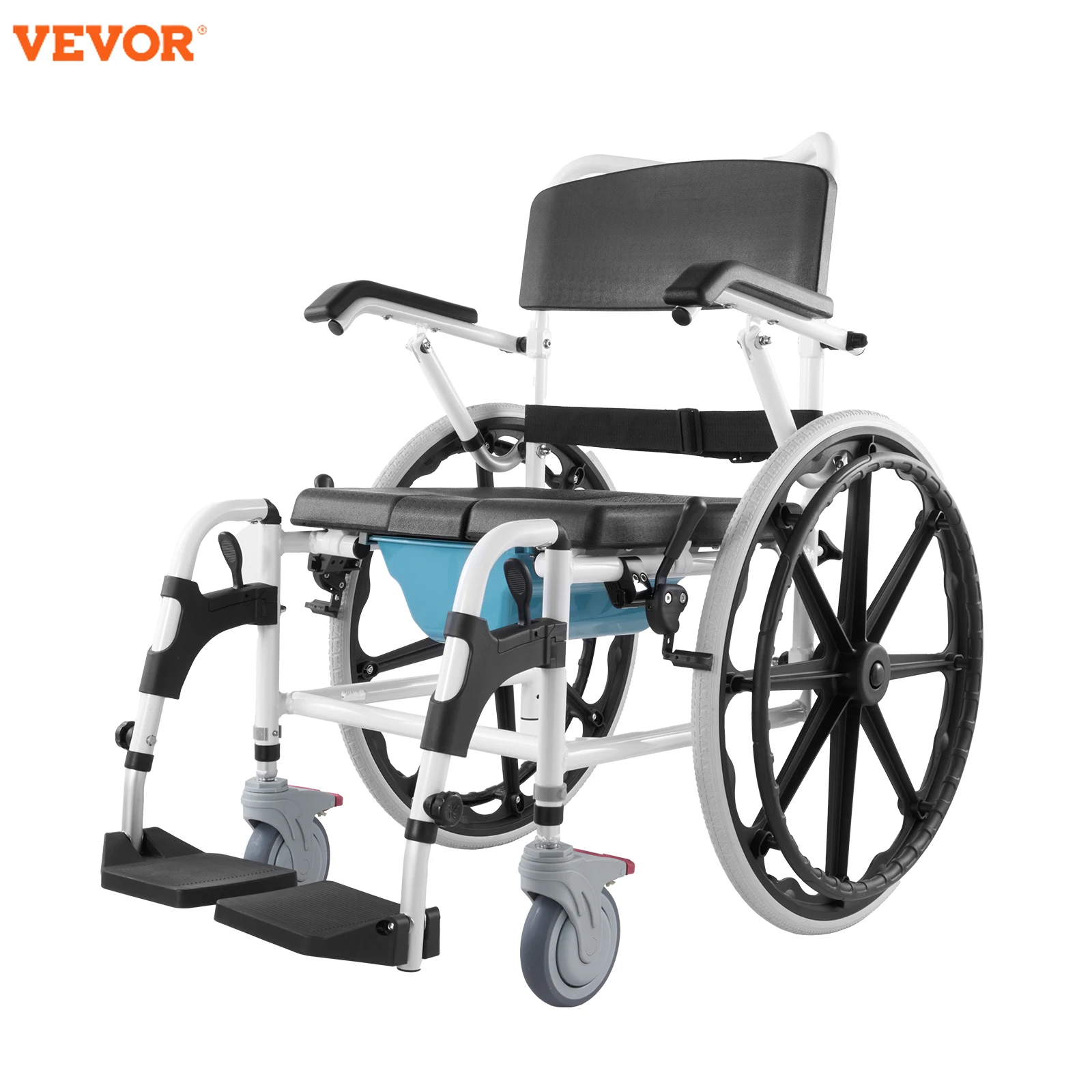 VEVOR Shower Wheelchair 17.5in Bathroom Wheelchair for Inside Shower Adjustable Rolling Shower Chair for Disabled Adult 300 lbs