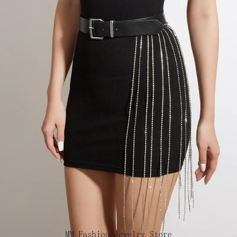 

Elegant Women's Waistband Rhinestoned Long Tassels Belt PU Leather Waist Accessory Gift for Evening Event and More
