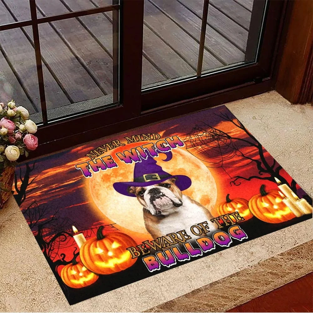 CLOOCL Halloween Carpets Never Mind The Witch Beware of The Dachshund Floor Mats 3D Printed Flannel Pumpkin Halloween Theme Deco