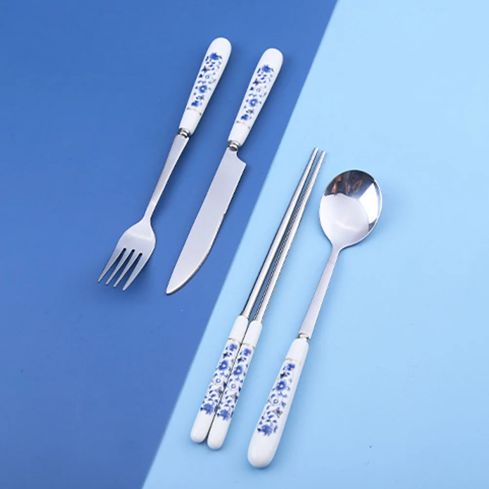

1Set Blue Porcelain Stainless Steel Flatware Set Polished Fork Spoon Cutter Suitable for Dinner Party Home Use