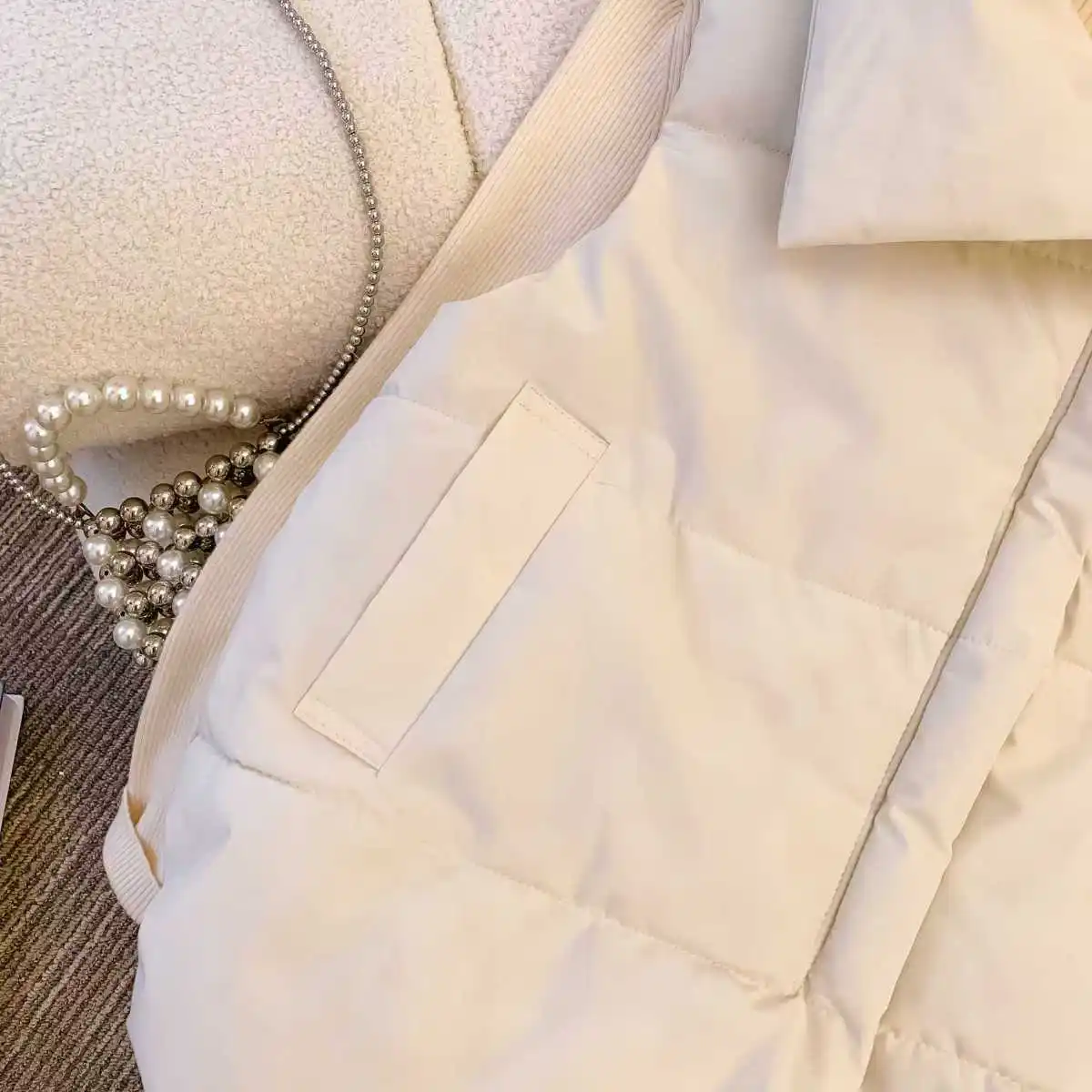 Übergroße Baumwollweste mit Reißverschluss, lockere Damenweste für Herbst und Winter, lässige Weste, ärmellose Kleidung, einfarbige Basic-Jacke, Oberteil – Detail 6