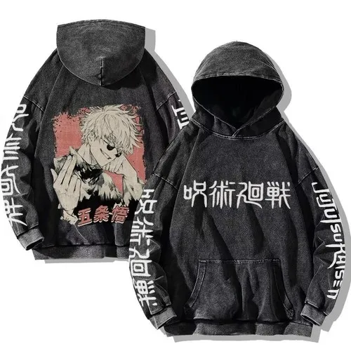 เสื้อฮู้ดลายอนิเมะ Jujutsu Kaisen แบบญี่ปุ่น ผ้าวอช ทรงหลวม สไตล์คู่รัก สำหรับฤดูใบไม้ร่วงและฤดูหนาว รุ่นใหม่สำหรับผู้ชายและผู้หญิง