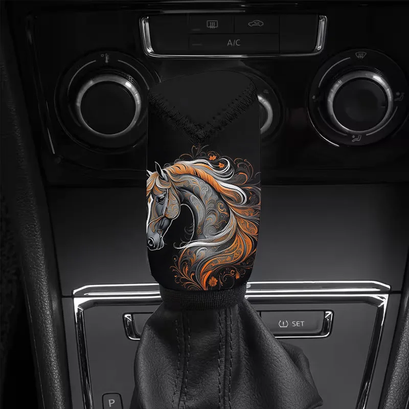 1pc, Classic Galloping Horse Pattern Printed Car Gear Shift Dust Cover, Fits Multiple Car Models, Car Gear Shift Knob Cover, Pr