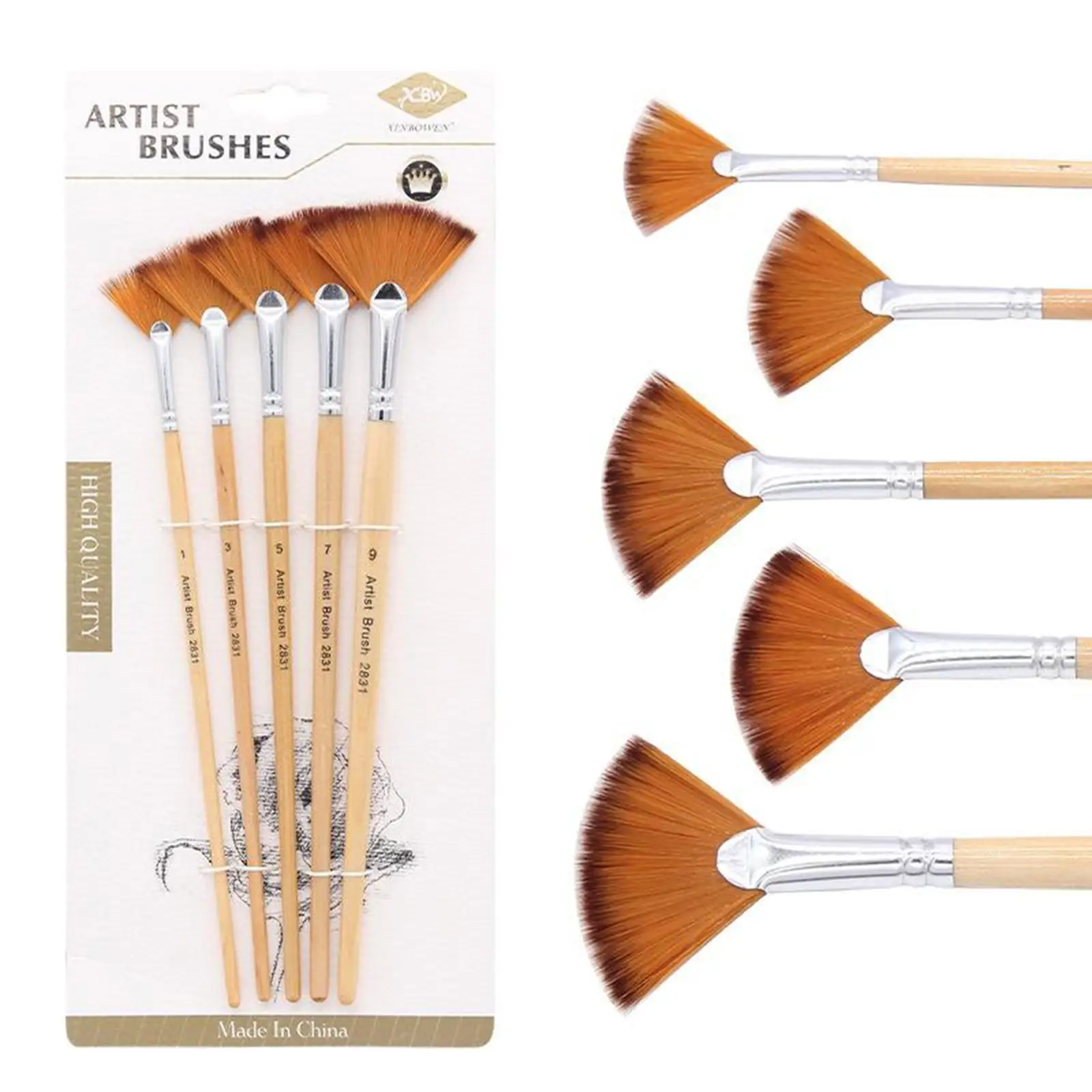 Artists Fan Shape Paint Brush Soft Nylon Bristle Painting Tool Set for Acrylic Oil Watercolor Art for Canvas Wood