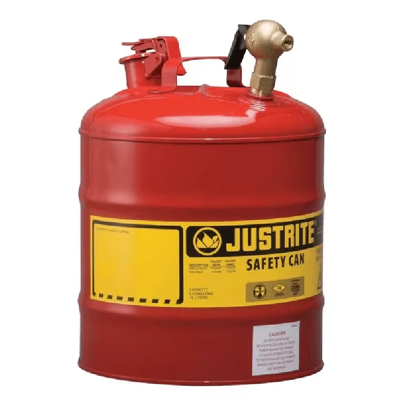 

Safety Can, Steel, Brass, 5 gal, Red, 11 3/4 in Dia., Flammables