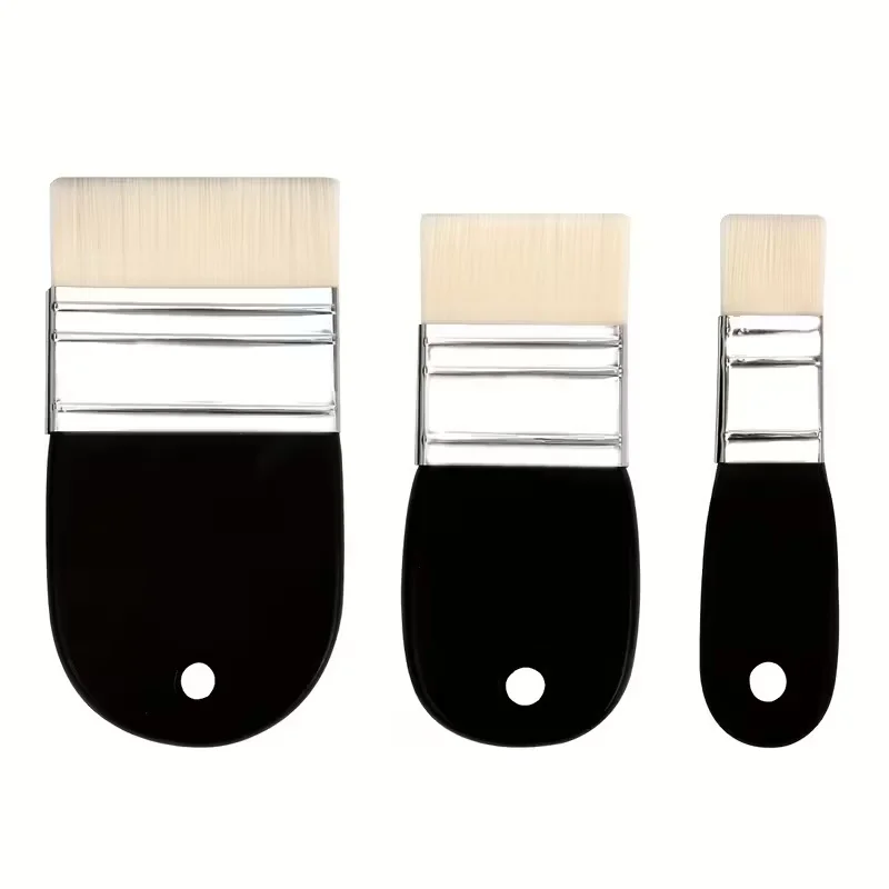 3-teiliges Flachpinsel-Set, geeignet für Acryl, Ölmalerei, Farbe, Lack, Aquarell, Maler, Studenten, Künstler, Nylonpinsel – Detail 10