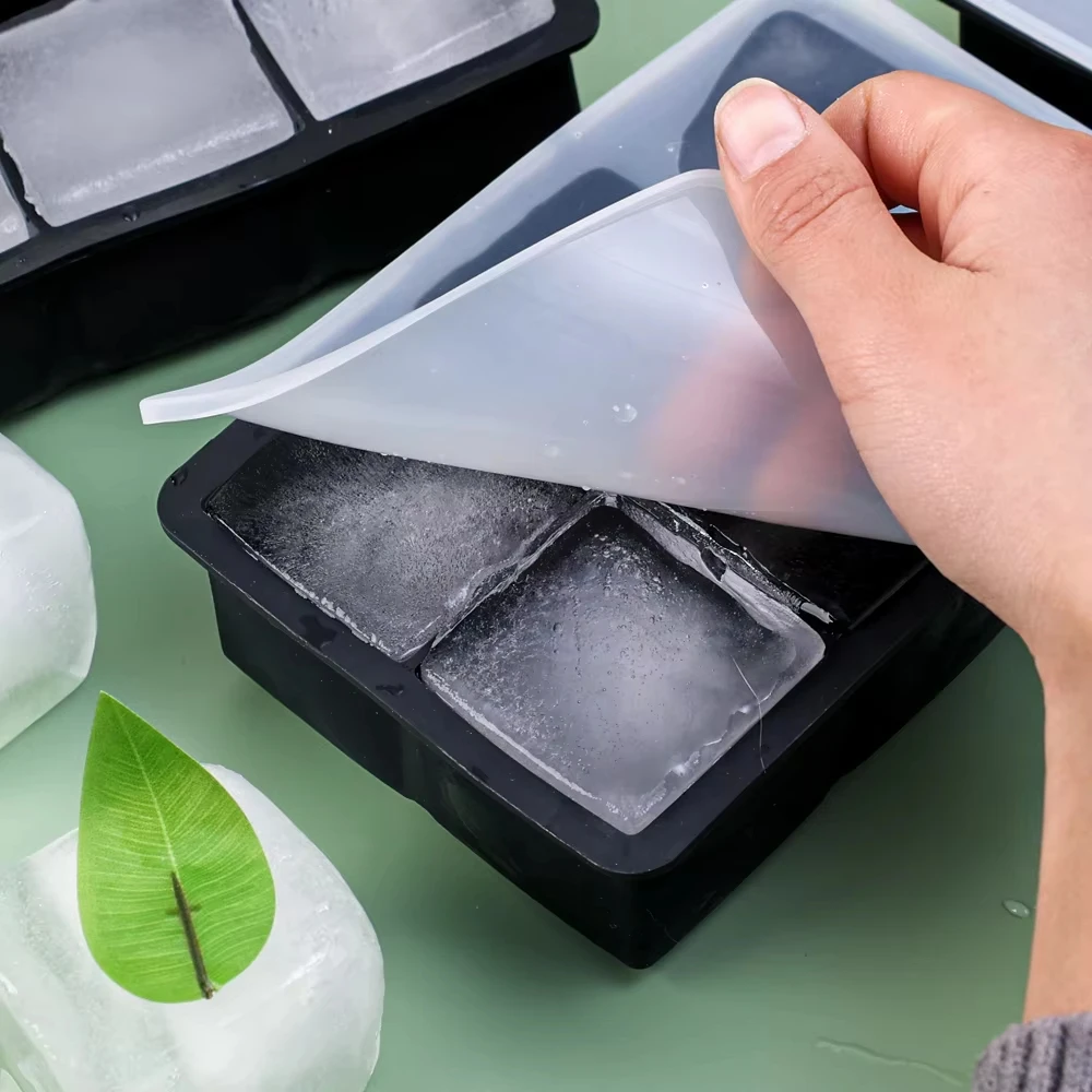 4/6/8/Grid Big Ice Tray Mold Box Large Food Grade Silicone Ice Cube Square Tray Mold Pub Wine Ice Blocks Maker Model view 3