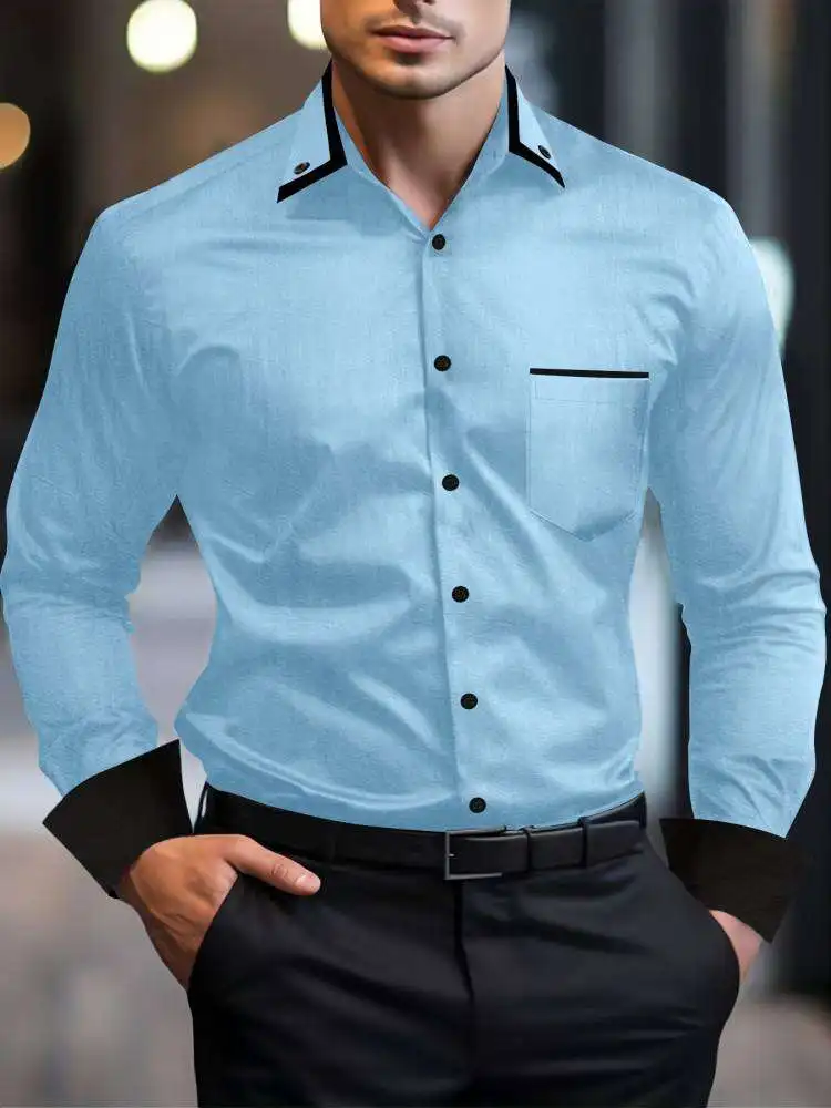 

FGKKS New Men Shirts Brand Smart Business Long Sleeve Casual Classic Patchwork Elastic Black Male Dress Shirt