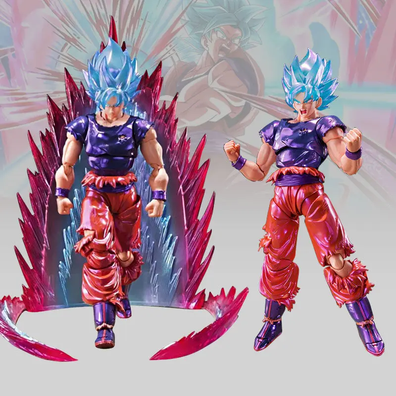 Figura de Acción Articulada de 16 cm SHF Dragon Ball Super Saiyan Blue Goku con Efecto de Energía Kaioken, Modelo Dañado en Batalla, Juguete de Anime, Regalos
