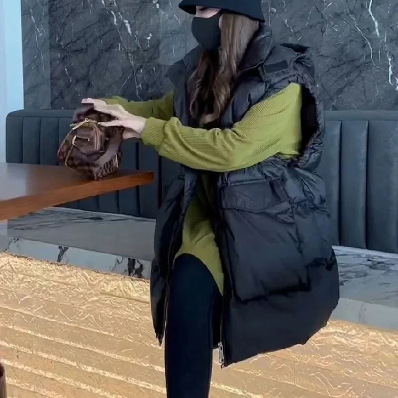 المرأة الشتاء أسفل القطن سترة سترة 2025 جديد إمرأة سميكة الدافئة صدرية سترة دون أكمام معطف المرأة مقنعين لباس خارجي #5