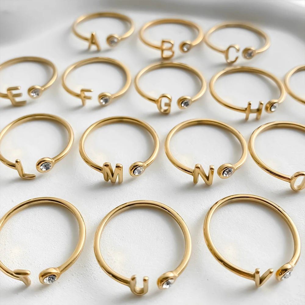 EManco Custom Open End Rings Colorful Birthstone Initial Rings Stainless Steel Gold Plated Jewelry Holiday Gifts - view 4