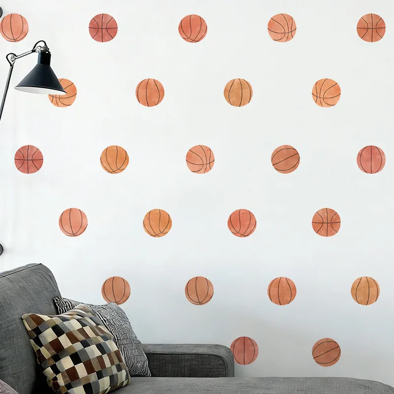 Bohemian Watercolor Basketball Wall Decals for Boys' Bedroom & Kids' Room Self-Adhesive PVC Stickers for Kindergarten Decor