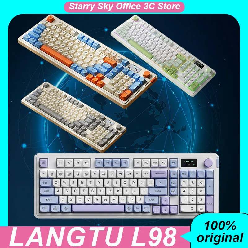 Langtu L98 기계식 키보드, 무선 3 가지 모드, 디스플레이 스크린, 다기능 노브, 맞춤형 게임 키보드, 노트북 액세서리 