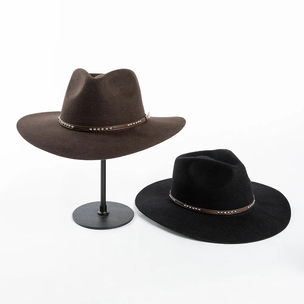 100% Wool Large Head Size Panama Jazz Hats For Men Women Caps Wide Brim Western Cowboy Rivet Decoration Warm Top Hat Fedora cap