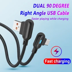 90 Degree Micro USB Type C Cable 25cm Fast Charging LED Cables For Samsung Xiaomi Huawei OPPO Android Wire USB Type C Charger