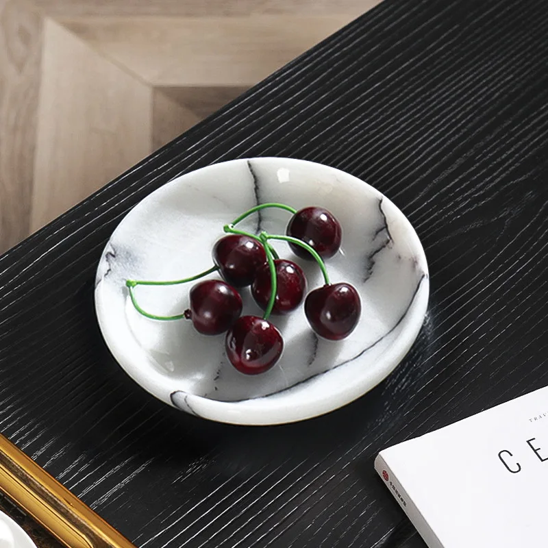 

Luxury Marble Round Fruit Bowl Tray Artistic Home Decoration Ornament for Kitchen Accessories Organization Food Vessel Container