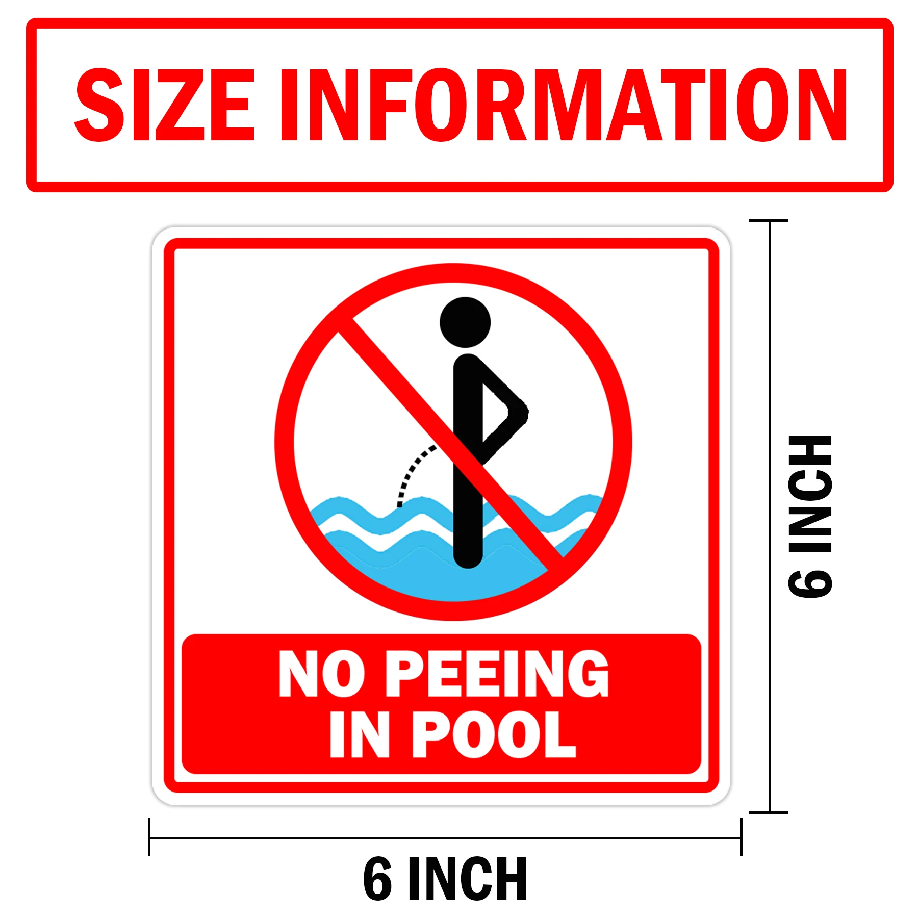 4Pcs“No Peeing In Pool” Adhesive Pool Marker with Graphic Vinyl with Anti-Skid Pebbled Surface 6*6Inches Red  Black and Blue