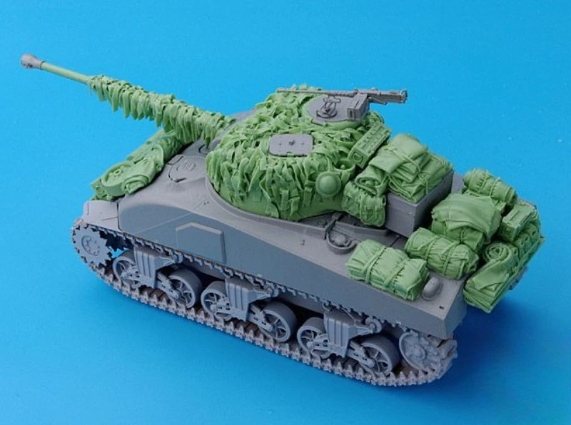 1/35 스케일 다이캐스트 레진 모델 조립 키트 영국 셔먼 파이어플라이 헤시안 테이프 카모 네트(탱크 없음) 조립되지 않고 도색되지 않음