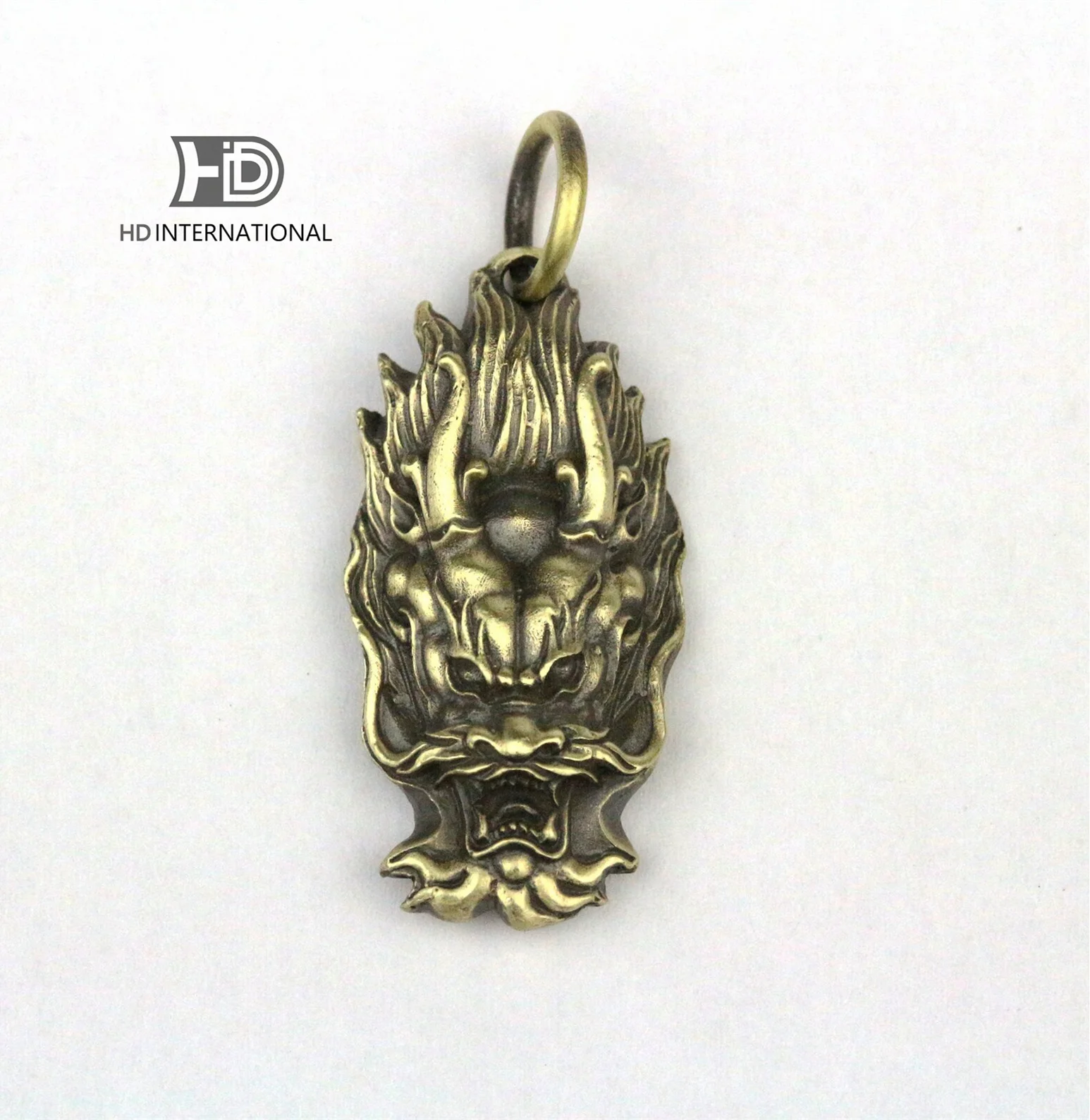 Dragon Pendant, Chinese Dragon Necklace, Oriental Dragon Jewelry, Dragon Totem Silver Jewelry, Dragon Head Tag Brass Handmade Je