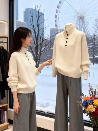 Thiened Maglione a collo alto da donna Autunno Inverno Capispalla Morbida pelliccia di procione lavorata a maglia Lunga Sve Warm Fufu Thiened Maglieria