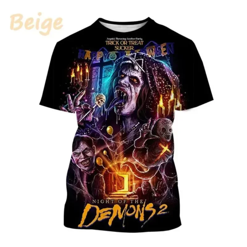 Fashion Men Clothing Horror Movie Night of the Demons 3D Print T-shirt Vampire Witch Harajuku Street Unisex Oversized T Shirt