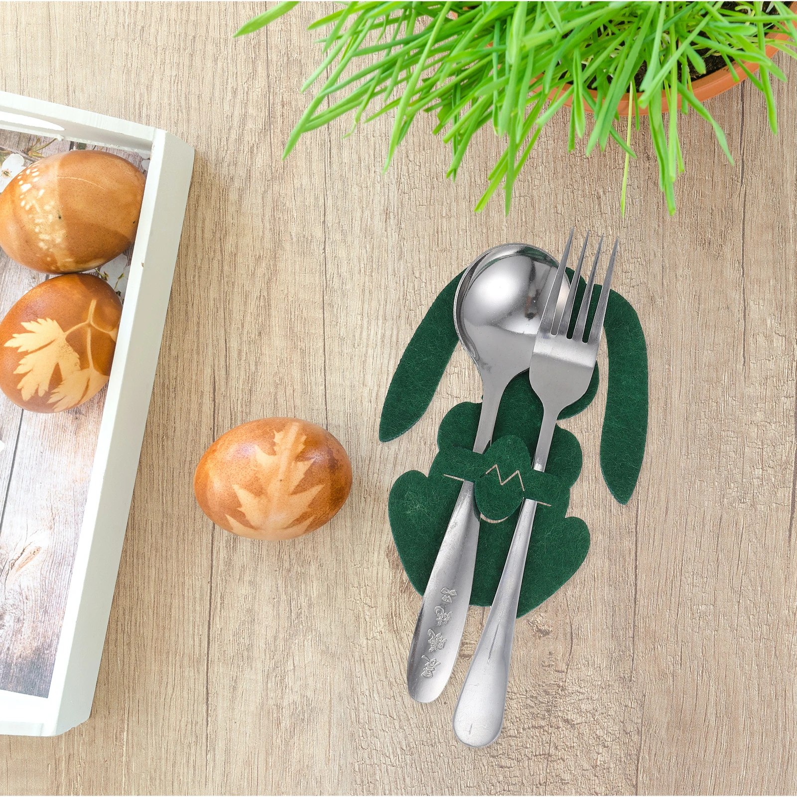 

8pcs Bunny Cutlery Bag Easter Tableware Pocket Silverware Holder Fork Knife Organizer Chic Supply