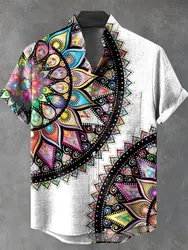 Retro African tribal totem pattern printed men's new linen comfortable fabric short sleeved shirt for casual street wear