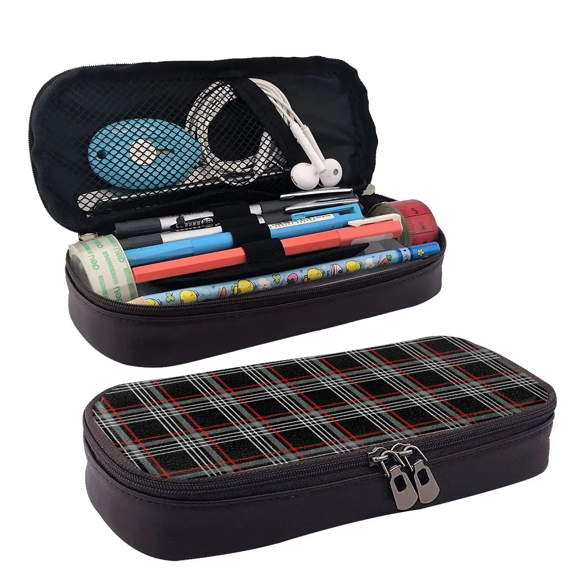 

GTi Tartan Leather Pencil Case for Studen Gifts Pen Box Pencil Bag Stationery Supplies Pen Holder Bag