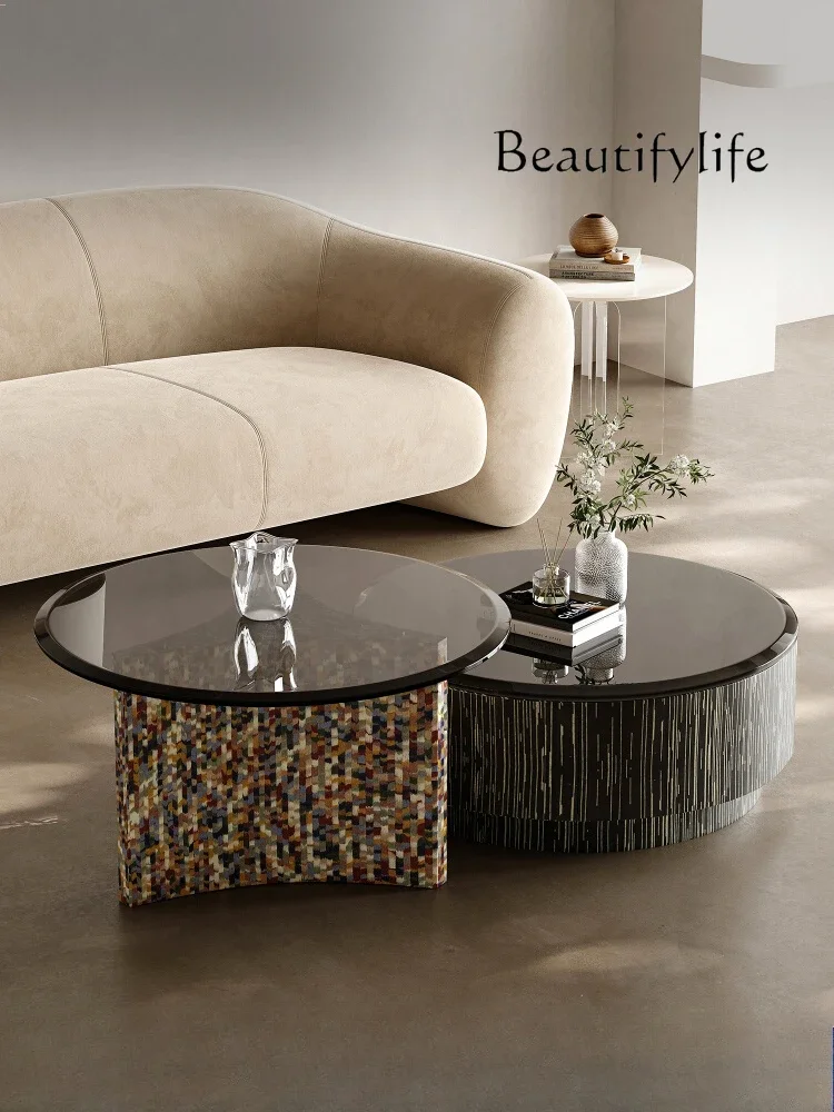 X40 Italian Round Tempered Glass Coffee Table Combination Living Room Home Modern Simple Art Small Apartment
